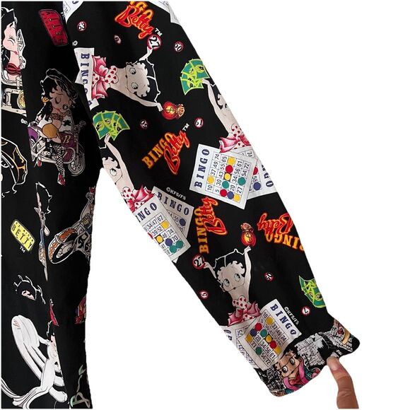 VTG Betty Boop Novelty Bingo Vegas NYC Cotton Button down Long Sleeve Blouse M/L - Picture 8 of 16